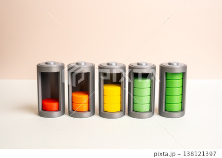 Batteries with low to full charges. The energy storage industry. Energy storage systems in the power grid. Capacity management balances supply. Technology supports renewable integration 138121397