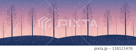 Winter forest landscape with falling snow and bare trees vector illustration. Winter forest landscape with falling snow and bare trees vector illustration. 138121476