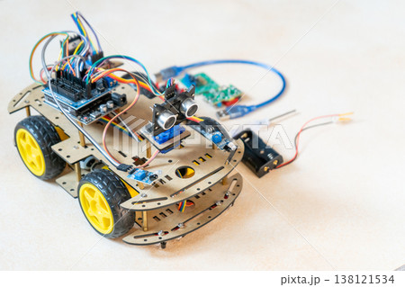 DIY Robot Car Assembly and Components. Educational electronics project for STEM learning and robotics DIY Robot Car Assembly and Components. Educational electronics project for STEM learning and robotics 138121534