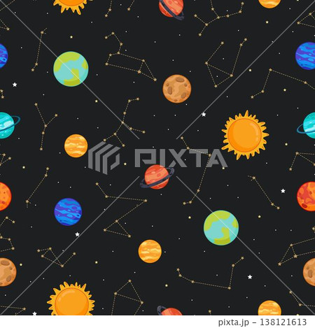 Space Planet Stars Constellation Seamless Pattern 138121613