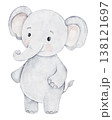 Cute baby elephant hand painted in watercolor. Perfect for a baby boy or girl shower, nursery decorations, or birthday invitations. Kids decor and playful toy. Transparent background 138121697