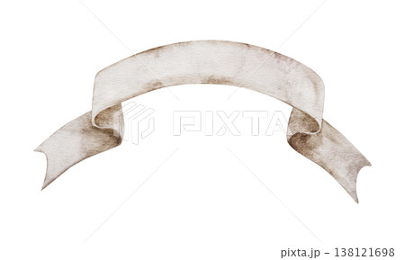 Wide scroll banner hand drawn in watercolor. Elegant beige ribbon. Perfect for Birthday, Christmas card, invitation poster and other seasonal project. Transparent background Wide scroll banner hand drawn in watercolor. Elegant beige ribbon. Perfect for Birthday, Christmas card, invitation poster and other seasonal project. Transparent background 138121698