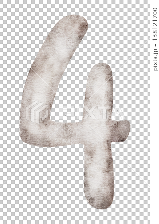 Watercolor beige number four. Hand painted illustration isolated on background. Elements for creative children design, sticker, invitation, save the date card. 138121700