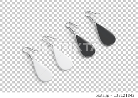 Blank black and white pair drop earring mockup lying png, transparent background, 3d rendering. Empty wire hook female accessory mock up cut out. Clear decoration boho jewelry for woman template. Blank black and white pair drop earring mockup lying png, transparent background, 3d rendering. Empty wire hook female accessory mock up cut out. Clear decoration boho jewelry for woman template. 138121842