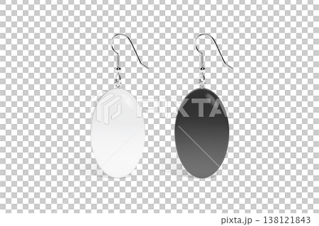Blank black and white single ellipse earring mockup stand png, transparent background, 3d rendering. Empty round hoops for woman accessories mock up cut out. Clear oval elegance earrings template. Blank black and white single ellipse earring mockup stand png, transparent background, 3d rendering. Empty round hoops for woman accessories mock up cut out. Clear oval elegance earrings template. 138121843