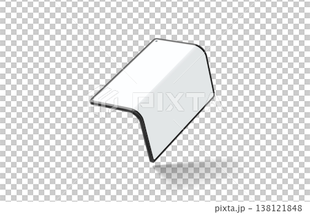 Blank white flexible book phone display half folded mockup png, transparent background, 3d rendering. Empty portable flip curved smartphone mock up cut out. Clear gadget innovation prototype template. 138121848