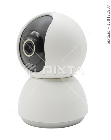 Side view of white wireless IP security camera isolated on white background 138121937