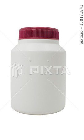 Blank white plastic bottle with magenta screw cap isolated on white background Blank white plastic bottle with magenta screw cap isolated on white background 138121941