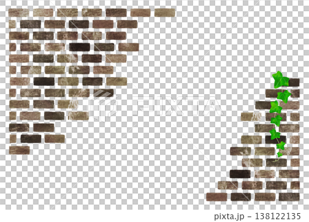 Hand-drawn style dark brown brick and ivy background illustration 138122135