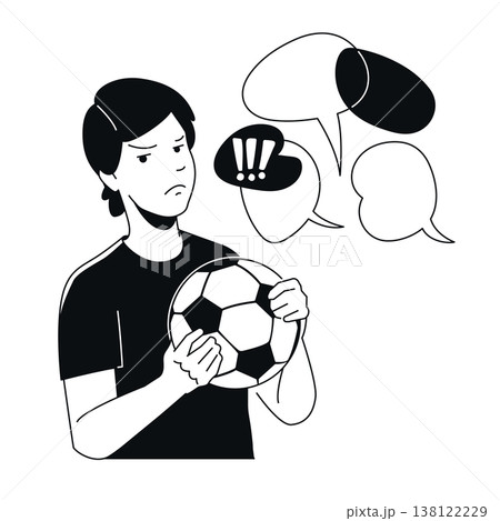 Frustrated Football Player - Black and White Flat Design Illustration Frustrated Football Player - Black and White Flat Design Illustration 138122229