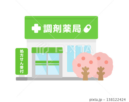 調剤薬局　建物　桜　イラスト 138122424