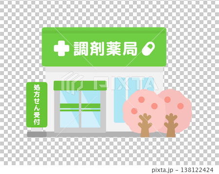 調剤薬局　建物　桜　イラスト 138122424