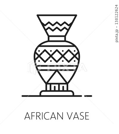 South Africa ceramic vase, African travel line icon or pictogram. South Africa adventure travel pictogram, African continent journey vector symbol. African country trip icon with tribal ceramic vase South Africa ceramic vase, African travel line icon or pictogram. South Africa adventure travel pictogram, African continent journey vector symbol. African country trip icon with tribal ceramic vase 138122624
