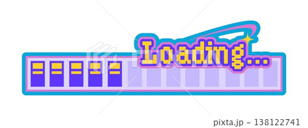 Computer data loading retro Y2K sticker or label. Vintage digital technology vintage vector tag, 1990s software Y2K label. 2000s PC retro patch or sticker with downloading screen bar and typography 138122741