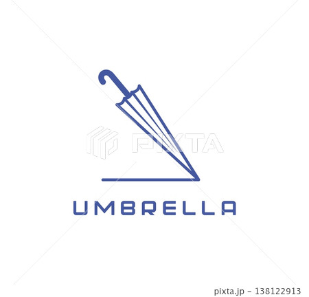 Umbrella icon, rainy weather or monsoon season symbol. Accident protection agency isolated vector emblem, security service icon. Insurance company sign with closed blue umbrella or parasol and text Umbrella icon, rainy weather or monsoon season symbol. Accident protection agency isolated vector emblem, security service icon. Insurance company sign with closed blue umbrella or parasol and text 138122913