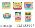 Sardine tins vector collection. Hand drawn canned seafood set isolated elements. Mediterranean fish food. 138122997