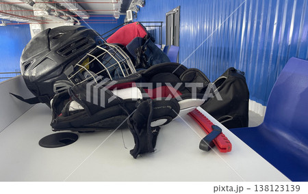 skate knee guard with helmet on the table skate knee guard with helmet on the table 138123139