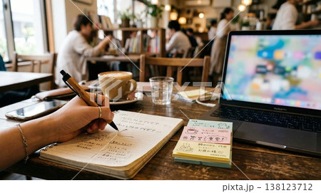 デスクワークの悩み解決をメモするクリエイティブな手元 138123712