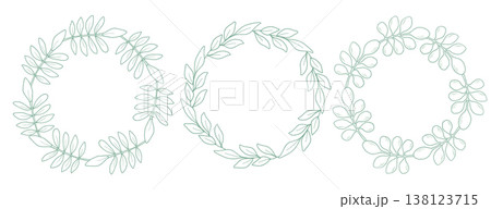 Set of elegant round frames, garlands, wreaths made from branches and leaves. Botanical vector illustration. Hand drawn in black ink. Outline art with vegetables for Thanksgiving, invitations, quotes 138123715