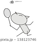 バドミントン！フォアに開いて打つ猫 138123746