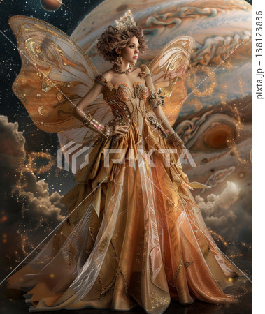 宇宙と木星をテーマにした高貴な妖精の人物素材 宇宙と木星をテーマにした高貴な妖精の人物素材 138123836