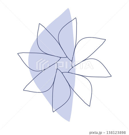 A minimalist abstract floral design showcases overlapping shapes resembling petals. Some forms are filled with soft lavender color, contrasting with clean dark outlines on a pristine white background. A minimalist abstract floral design showcases overlapping shapes resembling petals. Some forms are filled with soft lavender color, contrasting with clean dark outlines on a pristine white background. 138123898