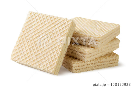Pile of square wafers close-up on a white background. Isolated Pile of square wafers close-up on a white background. Isolated 138123928