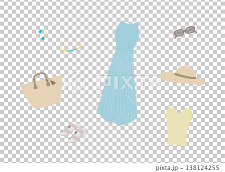 夏のファッションアイテムのイラストセット 138124255
