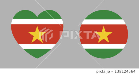 National flag of Suriname heart shaped, round icon set. Suriname flag circle, heart flat button, sticker. Flag of Suriname background, banner, badge. National flag of Suriname heart shaped, round icon set. Suriname flag circle, heart flat button, sticker. Flag of Suriname background, banner, badge. 138124364