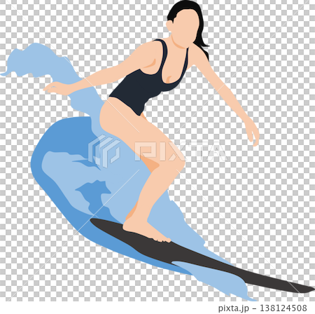 Illustration of a woman surfing on rough waves Illustration of a woman surfing on rough waves 138124508