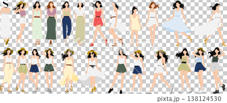 一個穿著夏天衣服的女人的插圖 一個穿著夏天衣服的女人的插圖 138124530