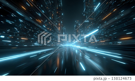 未来都市光トンネルAIデータ流背景ベクター 138124673