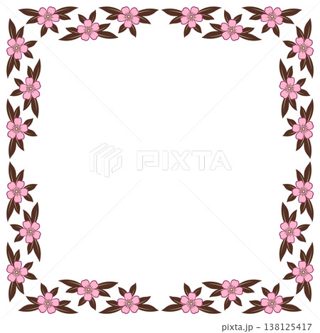 Square frame of pink flowers and brown leaves Square frame of pink flowers and brown leaves 138125417