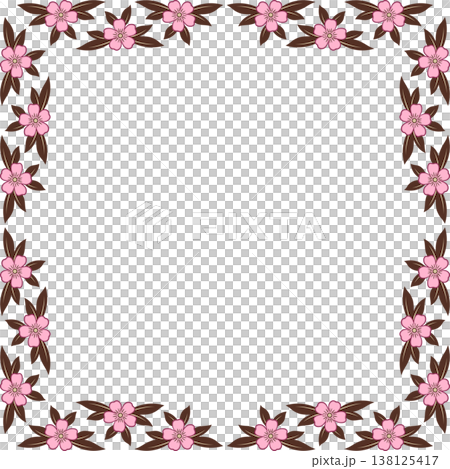 Square frame of pink flowers and brown leaves Square frame of pink flowers and brown leaves 138125417