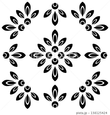 Black square seamless pattern Folklore plant 138125424