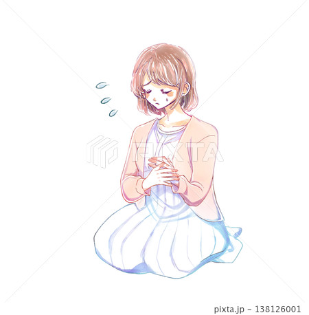 胸の前で手を重ね困っている女性 138126001
