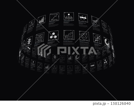 黒背景のデータ分析インターフェース 138126840