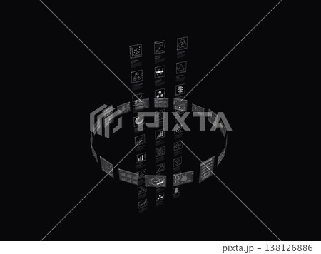 円形に配置されたデータ分析パネル 138126886