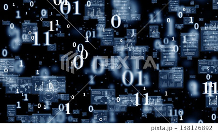 青いデジタルデータが舞うサイバー空間 138126892