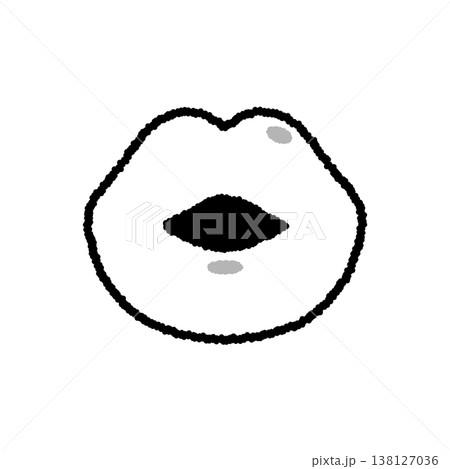 魅力的な女性の口の手描き風イラスト。ぷっくりとした艶のある唇。白黒。モノクロ 138127036
