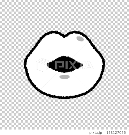 魅力的な女性の口の手描き風イラスト。ぷっくりとした艶のある唇。白黒。モノクロ 138127036