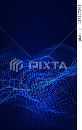 Abstract cyber ai background digital design with wireframe landscape grid line. 3D mountain and futuristic technology topographic big data concept.  138127261