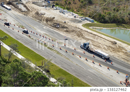 Industrial roadworks. Wide American highway under construction. Development of transportation system for rapid transit 138127462