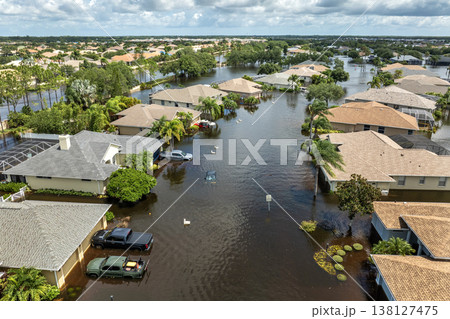 Hurricane Debby flooded cars and homes in Laurel Meadows community in Sarasota, Florida. Aftermath of natural disaster Hurricane Debby flooded cars and homes in Laurel Meadows community in Sarasota, Florida. Aftermath of natural disaster 138127475