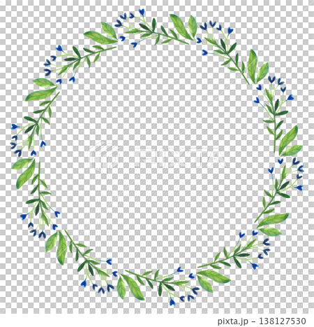 Round frame with hand drawn watercolor illustrations of summer plants, wildflowers, branches and leaves Round frame with hand drawn watercolor illustrations of summer plants, wildflowers, branches and leaves 138127530