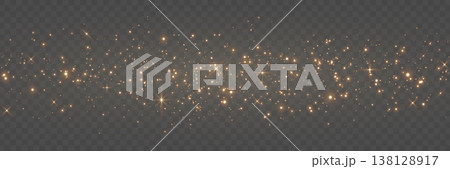Gold glitter light bg. Magic dust background. Star particle banner. Christmas Holiday golden confetti. Fairy bulb. Glow shine bokeh. Winter Celebration frame. Luxury party. Vector illustration Gold glitter light bg. Magic dust background. Star particle banner. Christmas Holiday golden confetti. Fairy bulb. Glow shine bokeh. Winter Celebration frame. Luxury party. Vector illustration 138128917