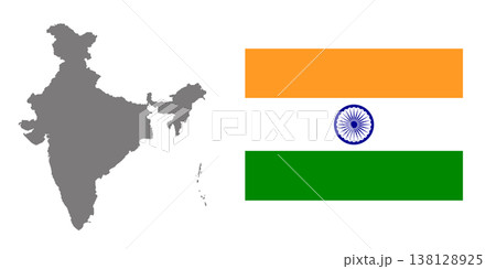 India map and national flag elements isolated on white background 138128925