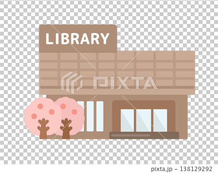 圖書館建築、櫻花、插圖 圖書館建築、櫻花、插圖 138129292