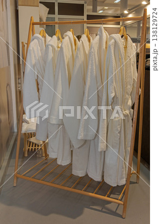 White Bathrobe Wood Stand White Bathrobe Wood Stand 138129724