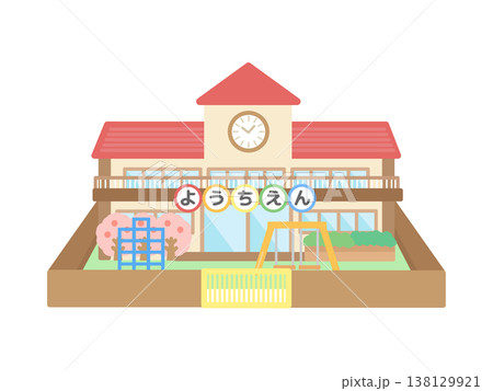 幼稚園　建物　桜　イラスト 138129921